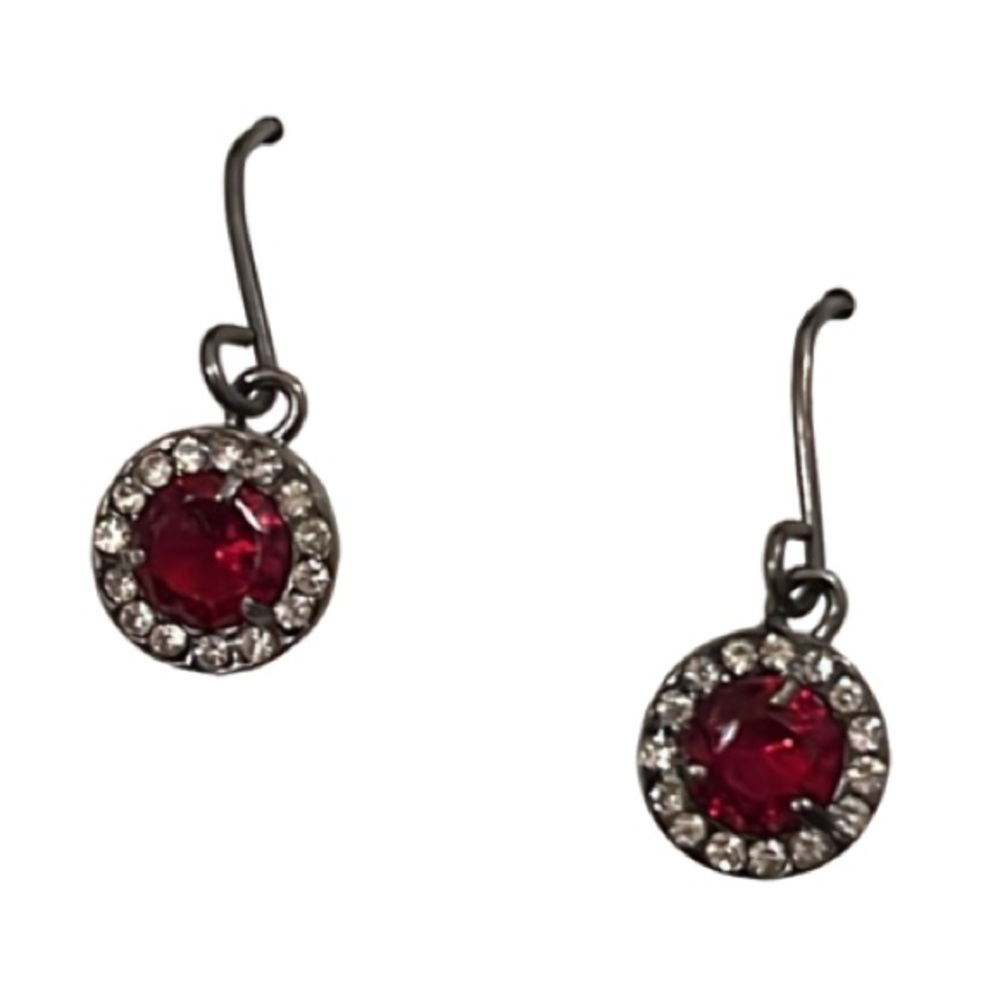 NWT Chaps Red Garnet Crystal Rhinestone Round Drop Earrings